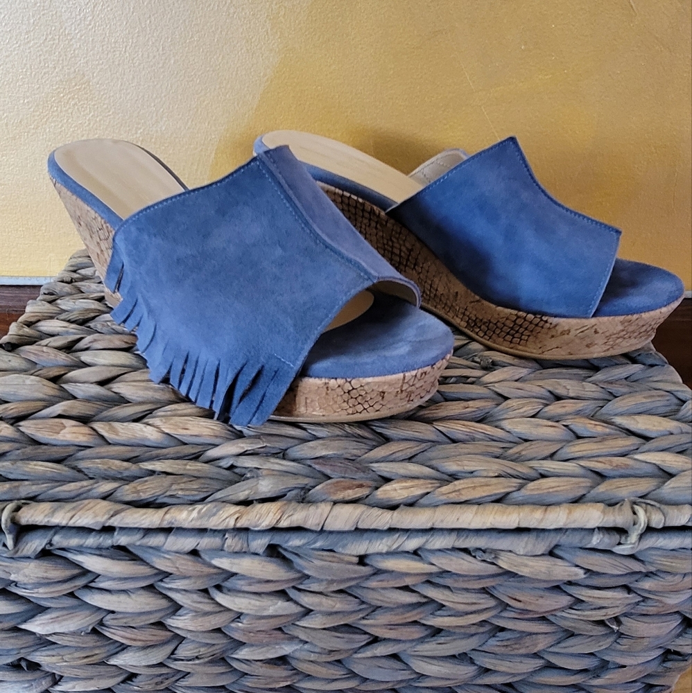 Brenda Zaro Blue Suede Mule Sz 39 (8.5) 3 in Heel